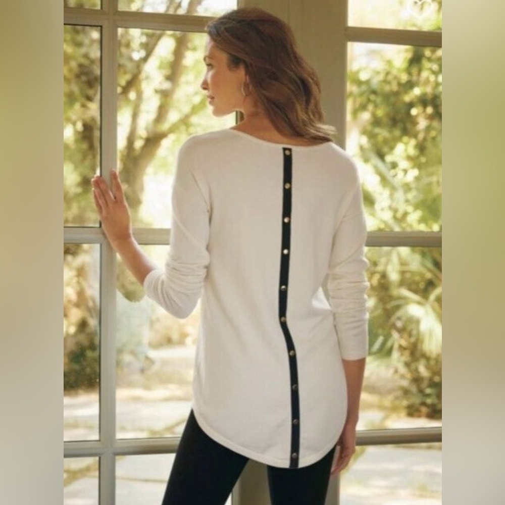SOFT SURROUNDINGS Ivory TRIESTE Long Sleeve scoop neck top size MP